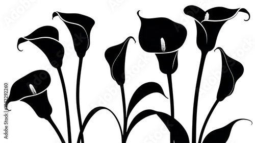 Elegant black and white calla lily silhouette illustration