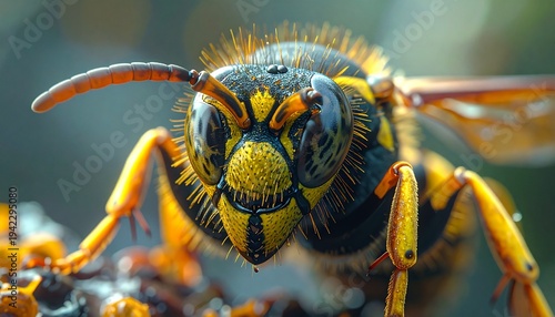 Macro Shot of a Yellow Wasp Insect.