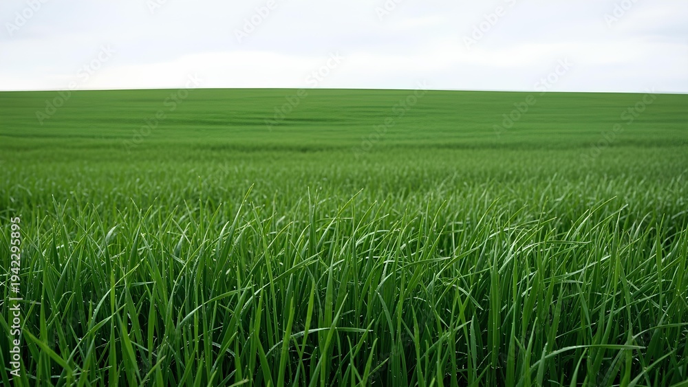 Fototapeta premium Vast Green Field Under a Cloudy Sky.