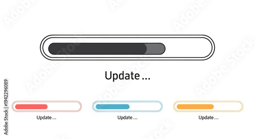 Abstract progress update illustration featuring multiple loading bars and user interface elements.