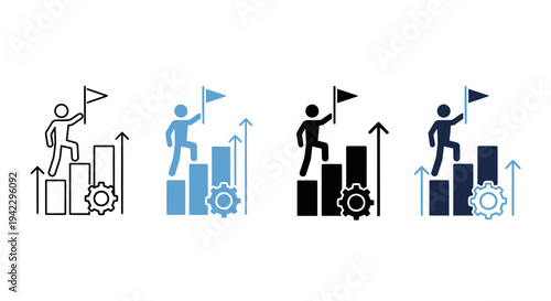 Set of accessibility icons illustrating inclusive assistance for people with mobility challenges and wheelchair users.