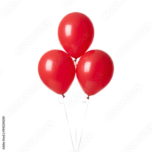 Three red balloons on white background