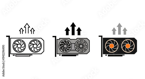 Industrial cooling units with fans shown in evolving color schemes.