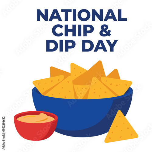 National chip and dip day vector illustration, tortilla chips in bowl with sauce
