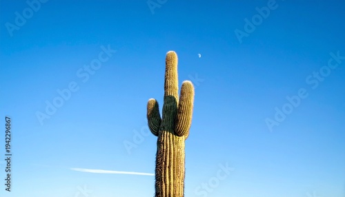Saguaro Cactus Standing Tall Against Blue Sky.