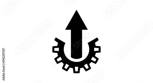 Upward Arrow Emerging Through a Gear Icon Representing Upgrade and Mechanical Progress.