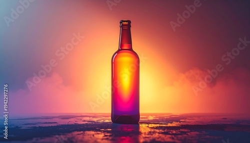 Bottle Silhouette Against Vibrant Sunset Background.