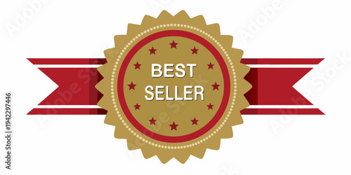 A vibrant best seller badge with a star studded oval and red ribbons