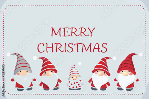 Festive christmas card with gnomes and a dotted border design