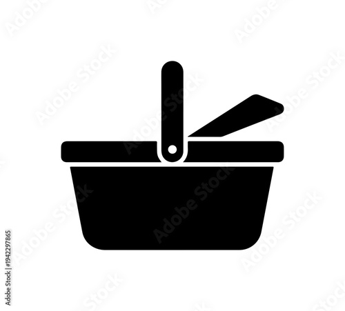 Black Shopping Basket with Handle Icon