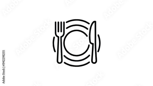 Restaurant icons and symbols like plates, forks, and knives, representing dining, food, and culinary experiences in a minimalist style