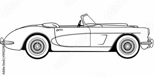 A black and white illustration of a classic corvette convertible car