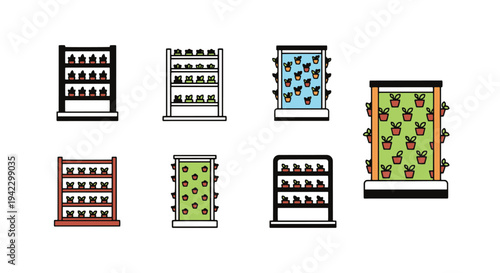 Vertical farming rack Line art clean abstract illustration