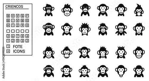 Collection of Monkey Icons in Various Expressions and Styles