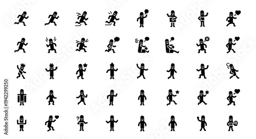 Collection of stylized figures in various action poses, illustrating diverse activities and emotions