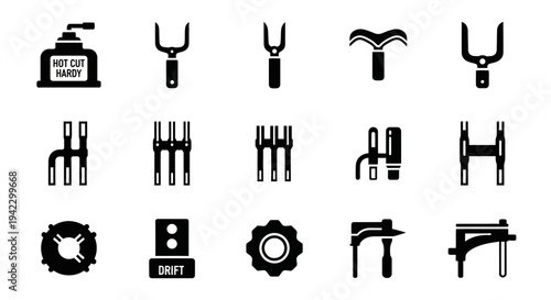 Collection of Industrial Tools and Equipment Icons - Precision Engineering and Manufacturing Graphics