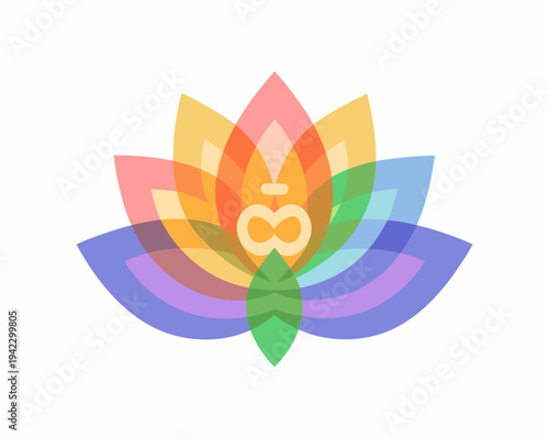 A colorful lotus flower design with a central om symbol