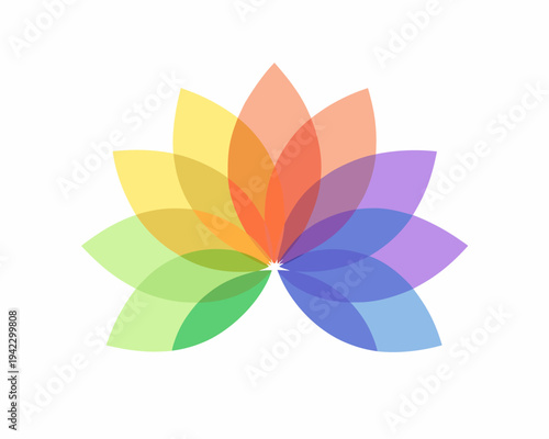 Abstract lotus flower composed of vibrant overlapping translucent petals