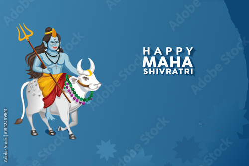 Lord shiva with nandi bull celebrating maha shivaratri festival illustration