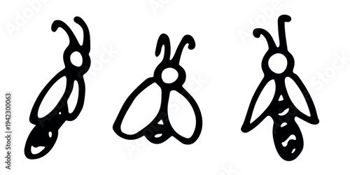 Set of hand drawn happy funny cute honey bee clipart Adorable flying striped insect friendly kawaii bumble bee For kids print, web, design, decor, logo