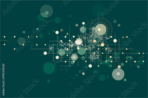 Abstract geometric design featuring circles lines and complex technological patterns