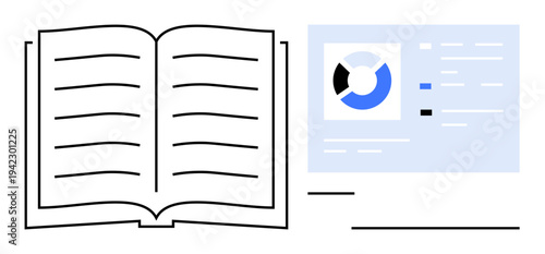 Data visualization concept. Open book illustration combines education and data visualization tools. Data visualization enhances learning and analysis. Perfect for education, analytics, research