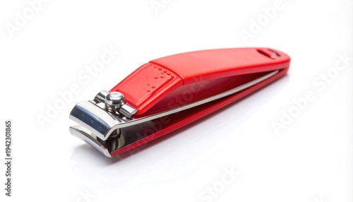 Close-up of a Red Nail Clipper on White Background.
