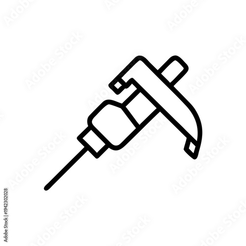 Minimal Micrometer Silhouette Vector Illustration, Precision Measuring Tool Minimal Line Art Micrometer, Engineering Measurement Micrometer Silhouette Icon, Industrial Micrometer Tool Minimal Black