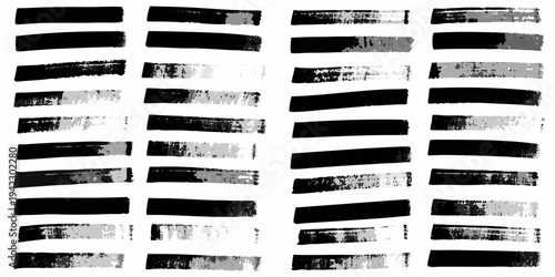 Abstract arrangement of black and gray rectangular brushstroke patterns