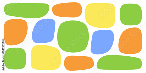 Abstract arrangement of colorful rounded shapes on a white background