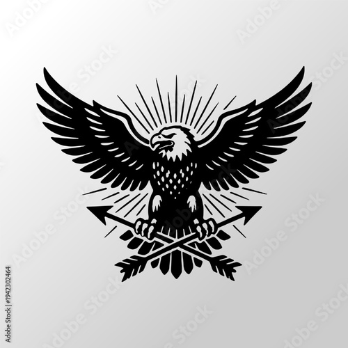 Majestic Eagle Spreading Wings Holding Crossed Arrows In Bold Vintage Style