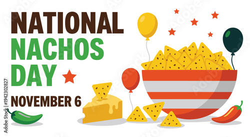 National nachos day banner on november 6 with bowl of chips and cheese vector