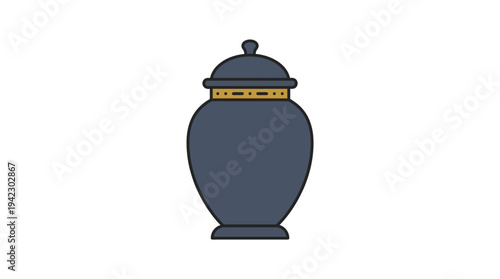 Flat vector illustration of a funeral urn for ashes with lid, minimalist outline design