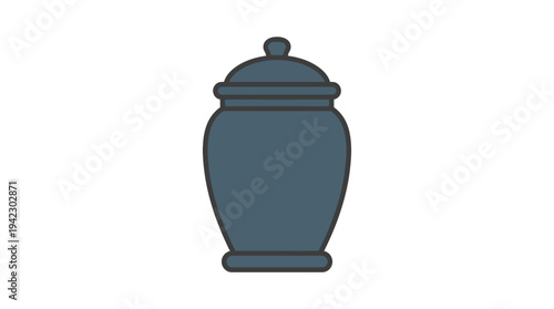 Flat vector illustration of a funeral urn for ashes with lid, minimalist outline design