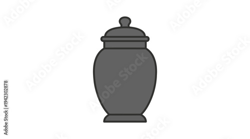 Flat vector illustration of a funeral urn for ashes with lid, minimalist outline design