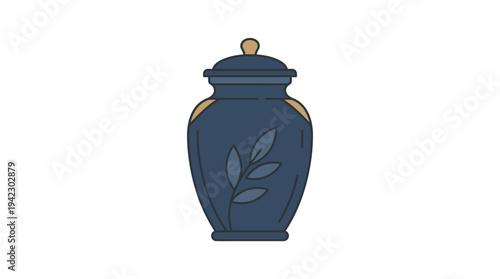 Flat vector illustration of a funeral urn for ashes with lid, minimalist outline design