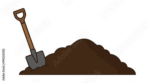 Flat vector illustration of a shovel and pile of soil symbolizing burial preparation