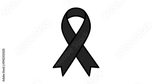 Flat vector illustration of a mourning black ribbon symbol, clean outline style