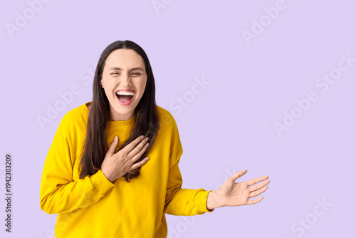 Happy young woman screaming...