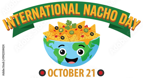 International nacho day october 21 vector illustration with earth bowl