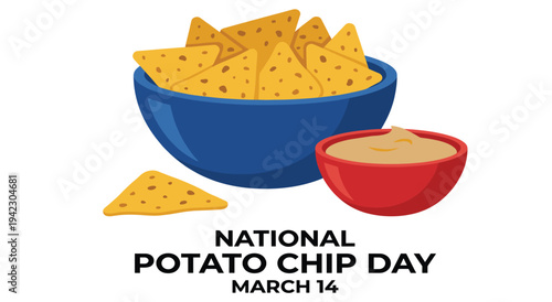 National potato chip day march 14 vector illustration with bowl of chips