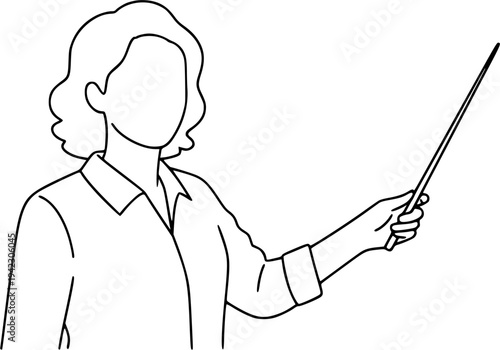 teacher vector. Female Teacher Teaching in Classroom with Welcome Text on Blackboard – Education Line Art Vector Illustration