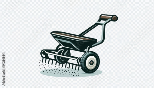 Retro Hand Spreader Vector Illustration for Lawn Care, Fertilizer, Seed, and Gardening Equipment Maintenance Graphic