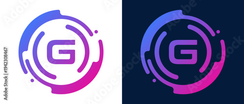 Modern letter “G” logo with circular abstract lines and blue gradient style, representing digital technology, innovation, connectivity, and professional tech branding.