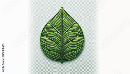 Detailed Stylized Green Leaf Illustration: Nature, Ecology, and Sustainable Growth Concept