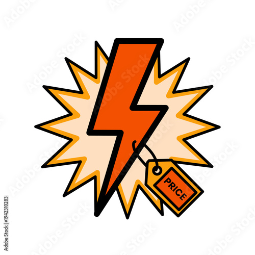 Vibrant orange lightning bolt with price tag for sale or discount