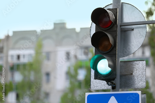 View of green traffic light...