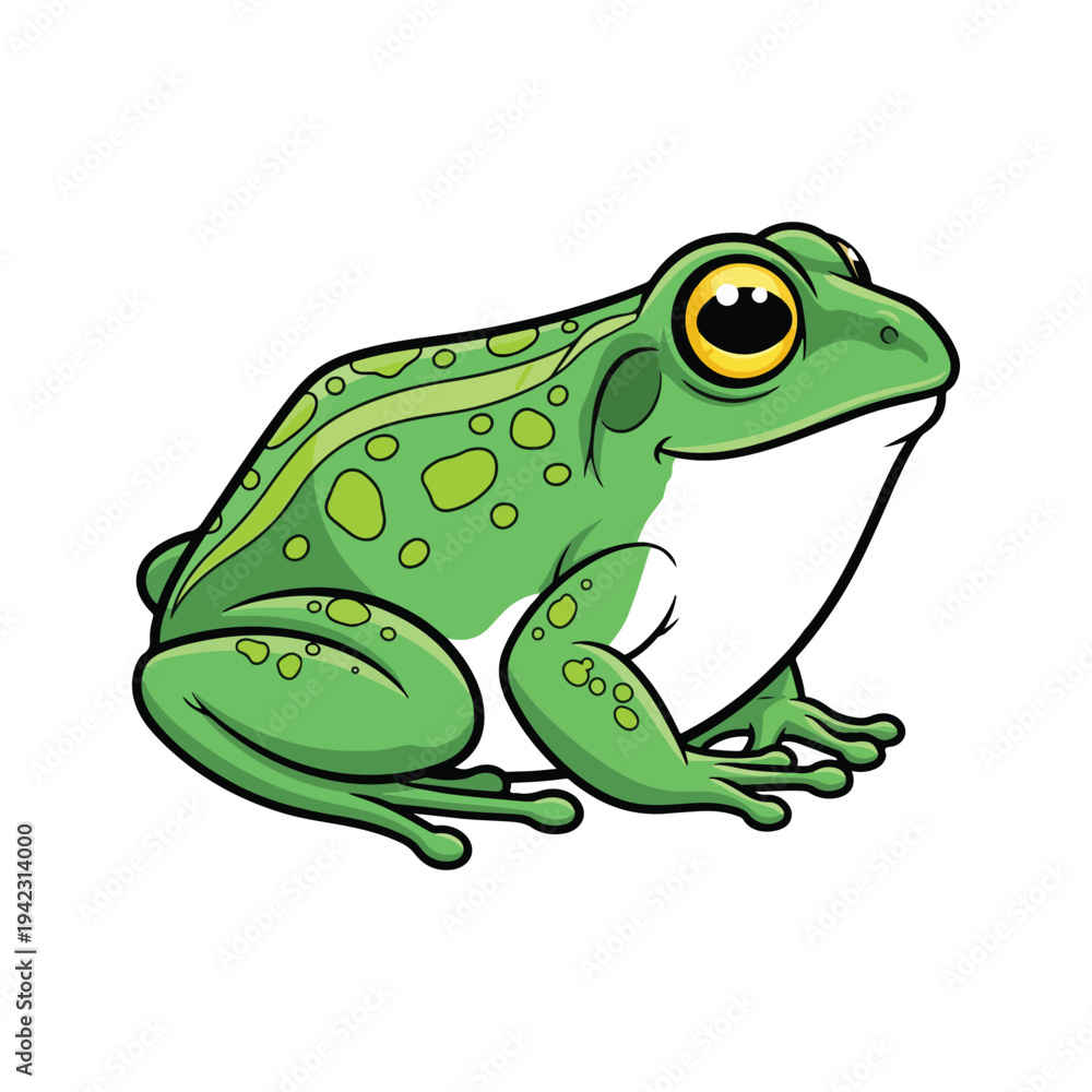 Obraz premium A cute green tree frog with large eyes sitting isolated on a white background in a macro nature wildlife illustration