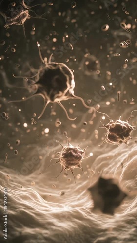 Observing microscopic particles and cells in a cinematic dark scene
