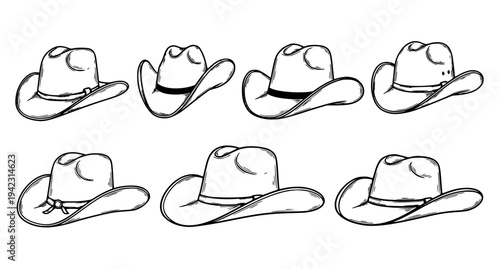 Cowboy hat vector set black and white western hats collection hand drawn illustration